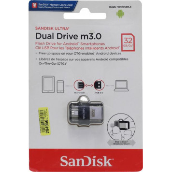 Накопитель информации SanDisk Ultra Dual Drive m3.0 <SDDD3-032G-G46> USB3.0/USB micro-B OTG Flash Drive  32Gb (RTL)-2