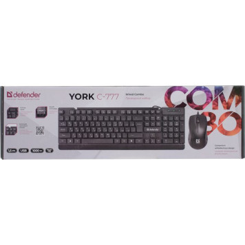 Комплект Defender York <C-777> Black (Кл-ра,USB+Мышь 3кн,Roll,Optical,USB) <45779>-3