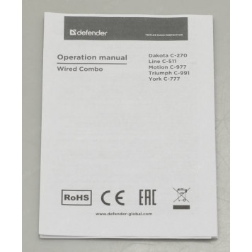 Комплект Defender York <C-777> Black (Кл-ра,USB+Мышь 3кн,Roll,Optical,USB) <45779>-2