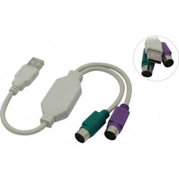 Кабель-адаптер KS-is Apst <KS-011> USB -> 2x PS/2 (для подключения PS/2 клавиатуры и мыши к USB порт-0