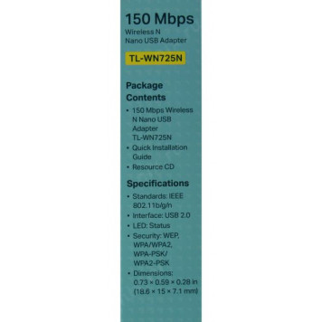 Сетевое оборудование Wi-Fi-адаптер TP-LINK < TL-WN725N > Wireless N USB Nano Adapter (802.11b / g / n, 150Mbps)-5