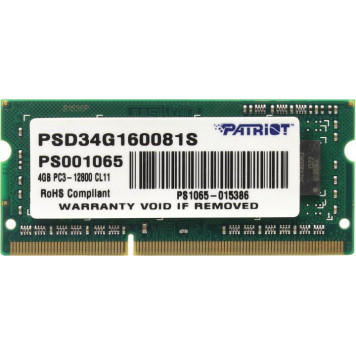 Модуль памяти Patriot <PSD34G160081S> DDR3 SODIMM 4Gb <PC3-12800> CL11 (for NoteBook)-1