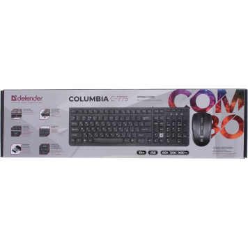 Клавиатура + манипулятор типа мышь Defender Columbia Wireless Combo <C-775>  (Кл-ра М/Мед,USB,FM+Мышь  4кн,Roll,USB,  FM) <45775>-7
