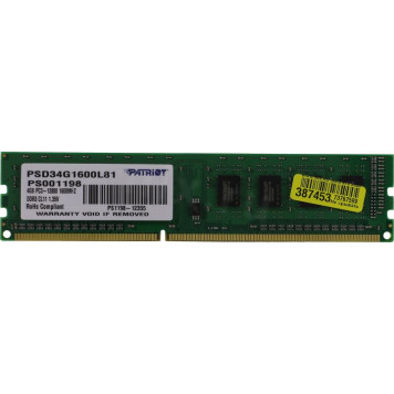Модуль памяти Patriot <PSD34G1600L81> DDR3 DIMM 4Gb <PC3-12800> CL11-1
