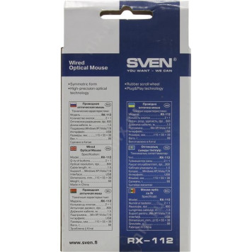 Мышь SVEN Optical Mouse <RX-112 Black>  (RTL)  USB 3btn+Roll-9