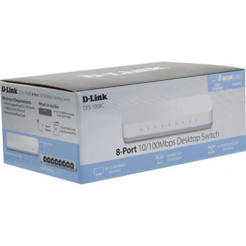 Сетевое оборудование D-Link <DES-1008C>  Desktop Switch  8-port  (8UTP, 10/100Mbps)-6
