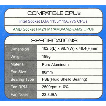 Охладитель ZALMAN <CNPS80F> (3пин, 775/1155/754-AM2/AM3/AM4/FM1, 20дБ, 2500об/м, Al)-1