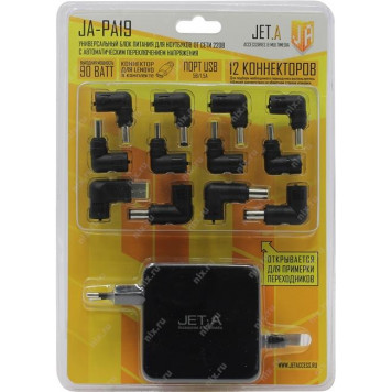 Универсальный блок питания для ноутбуков Jet.A JA-PA19 блок питания (16-20V, 90W) + USB+12 сменных  разъёмов питания-1