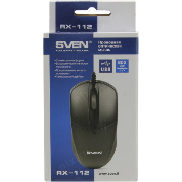 Мышь SVEN Optical Mouse <RX-112 Black>  (RTL)  USB 3btn+Roll-8