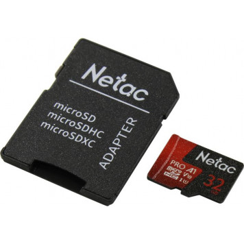 Карта памяти Netac <NT02P500PRO-032G-R> microSDHC Memory Card 32Gb UHS-I U1 V10 + microSD-->SD Adapter-1