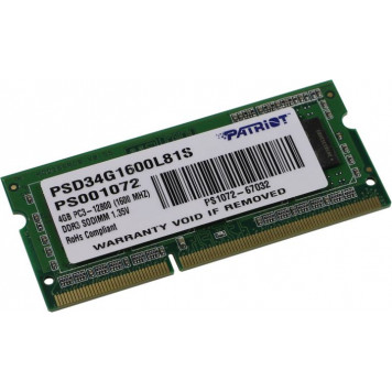 Модуль памяти Patriot <PSD34G1600L81S> DDR3 SODIMM 4Gb <PC3-12800> CL11 (for NoteBook)-0
