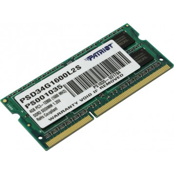 Модуль памяти Patriot <PSD34G1600L2S> DDR3 SODIMM 4Gb <PC3-12800> CL11 (for NoteBook)-0