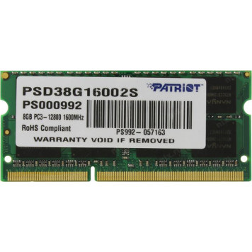Модуль памяти Patriot <PSD38G16002S> DDR3 SODIMM 8Gb <PC3-12800> CL11 (for NoteBook)-1