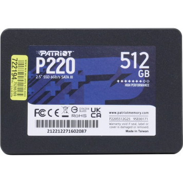 Накопитель SSD 512 Gb SATA 6Gb/s Patriot P220 <P220S512G25> 2.5-2