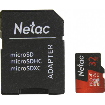 Карта памяти Netac <NT02P500PRO-032G-R> microSDHC Memory Card 32Gb UHS-I U1 V10 + microSD-->SD Adapter-3