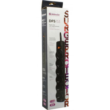 Сетевой фильтр Defender DFS 153 <Black> <3м> ( 6  розеток  ) <99495>-5
